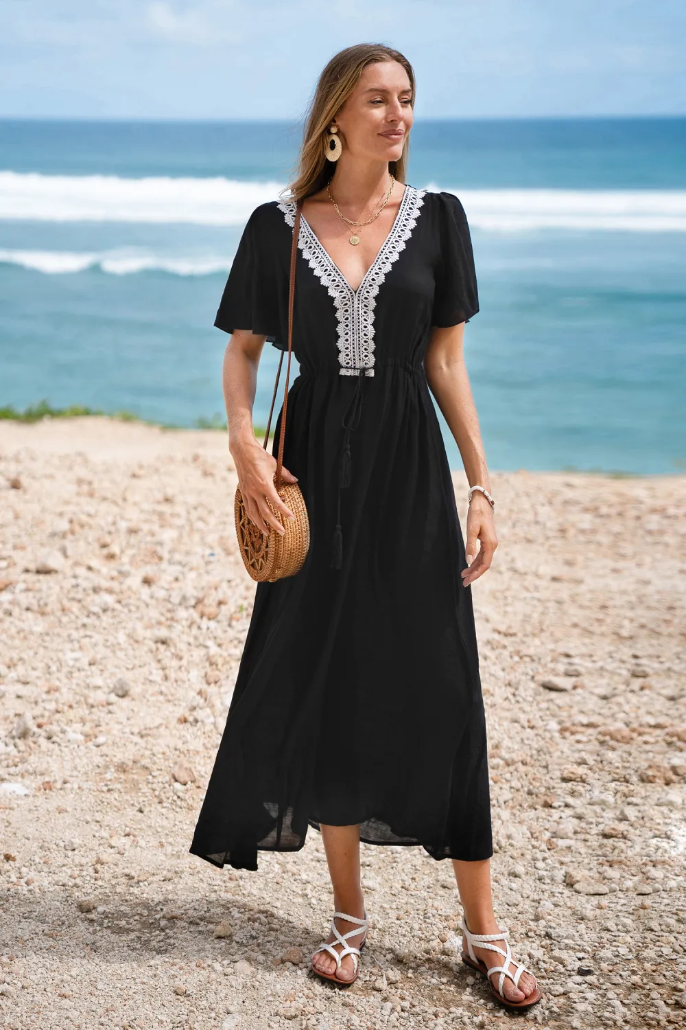 Radiant Glow Black Cover-Up Maxi Dress