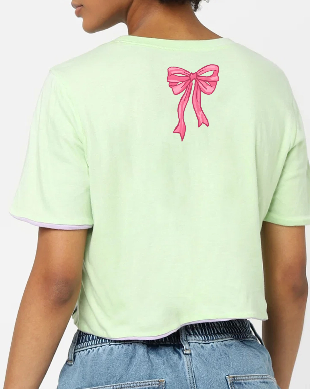 Light Green Reversible Bow Print Cropped T-shirt