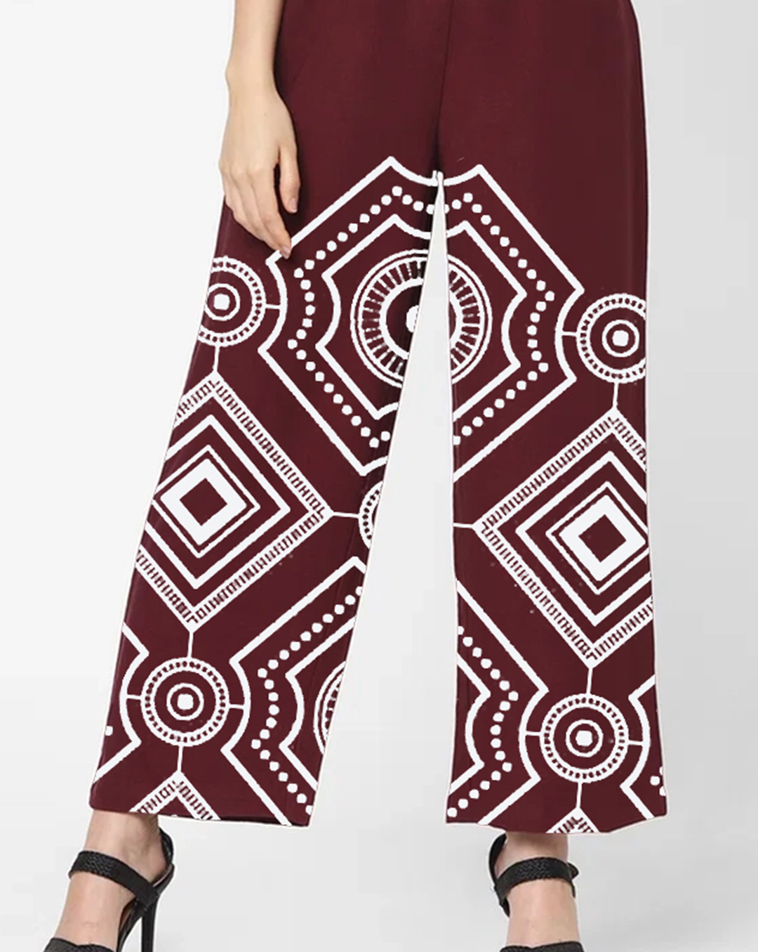 Maroon Strapless Geometric Print Jumpsuit