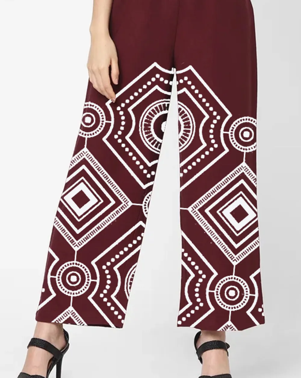 Maroon Strapless Geometric Print Jumpsuit