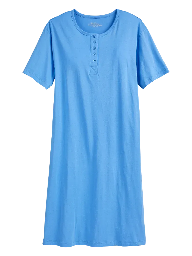 Comfort Knit Solid Color Cotton Short-Sleeve Long Nightgown