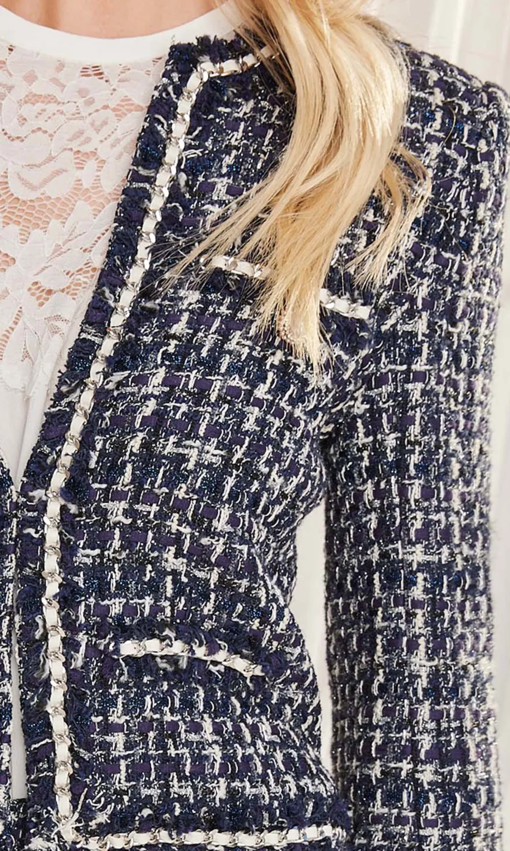 Betsy Buttoned Tweed Blazer