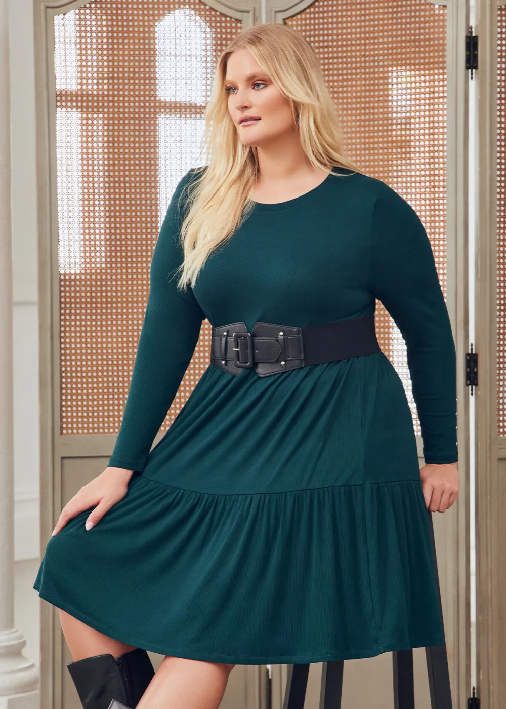 Natural Mini Rib Tiered Dress