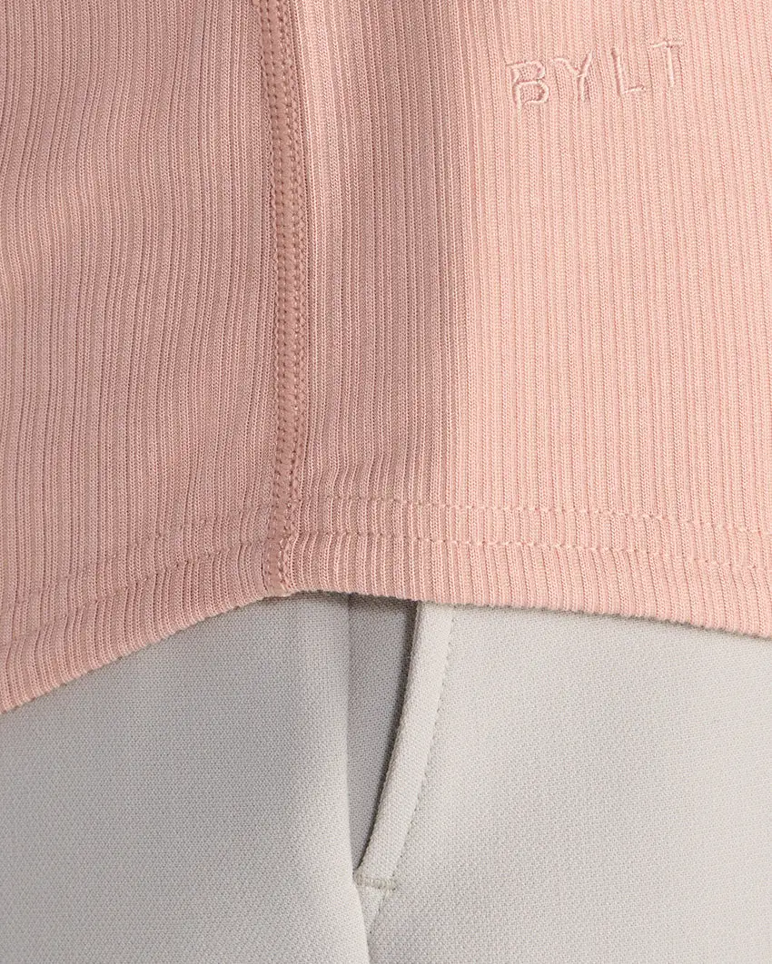 Ribbed Short Sleeve Drop-Cut