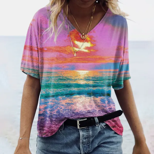 [🔥Clearance Sale]Beautiful ocean V-neck graphic tees designer