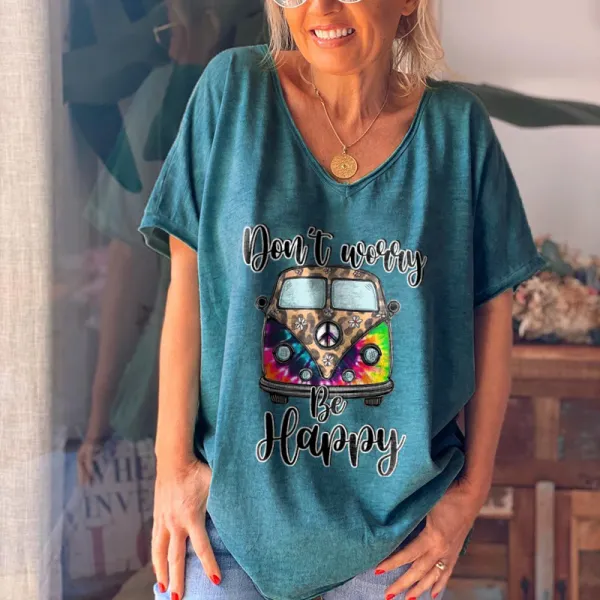 Don't Worry Be Happy Leopard Bus Graphic Tees