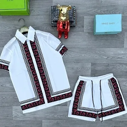 Big & Tall Men'S Daily Leisure. Shirt Side Retro Versatile Print Shirt Shorts Suit