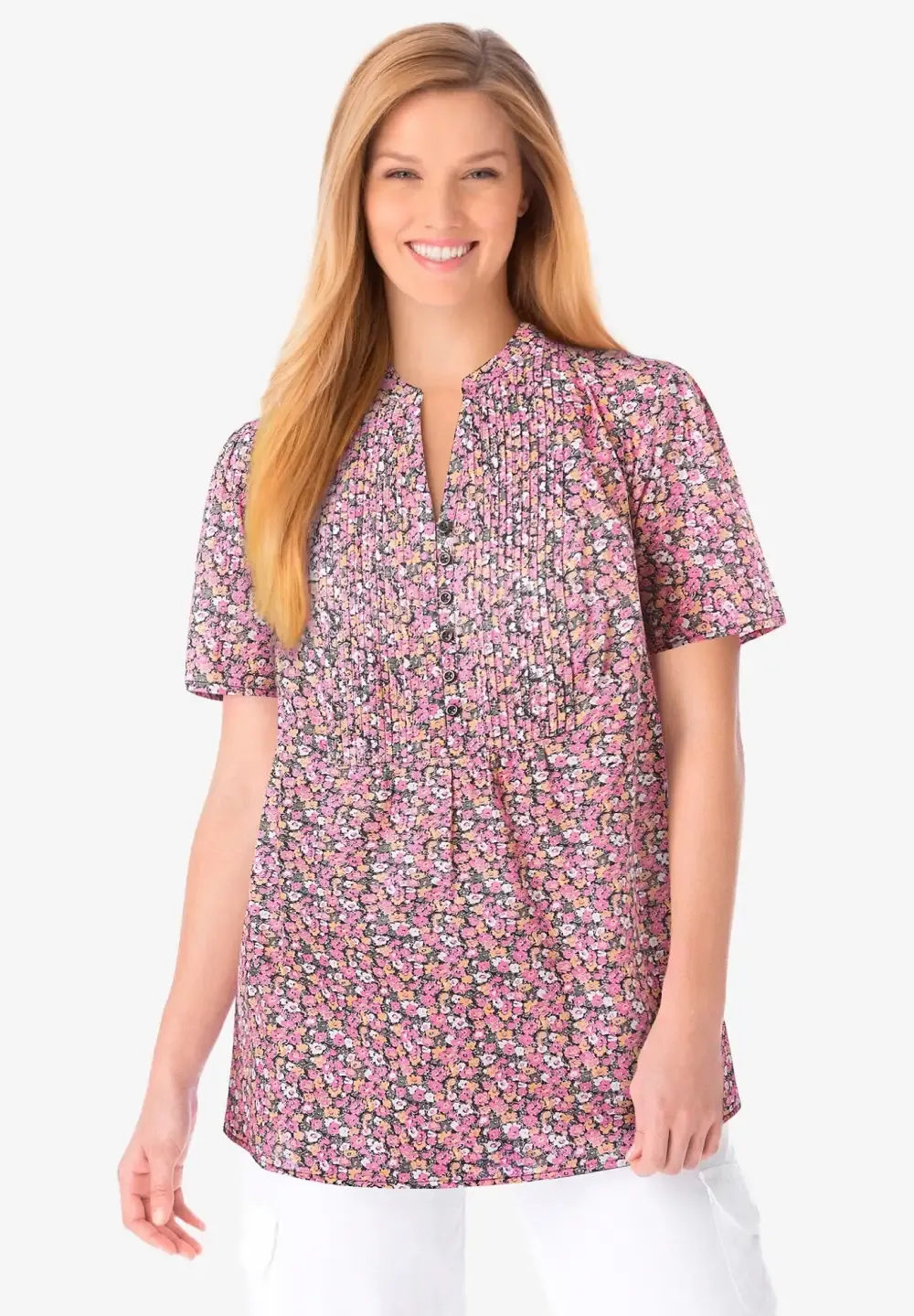 Pintucked Half-Button Tunic