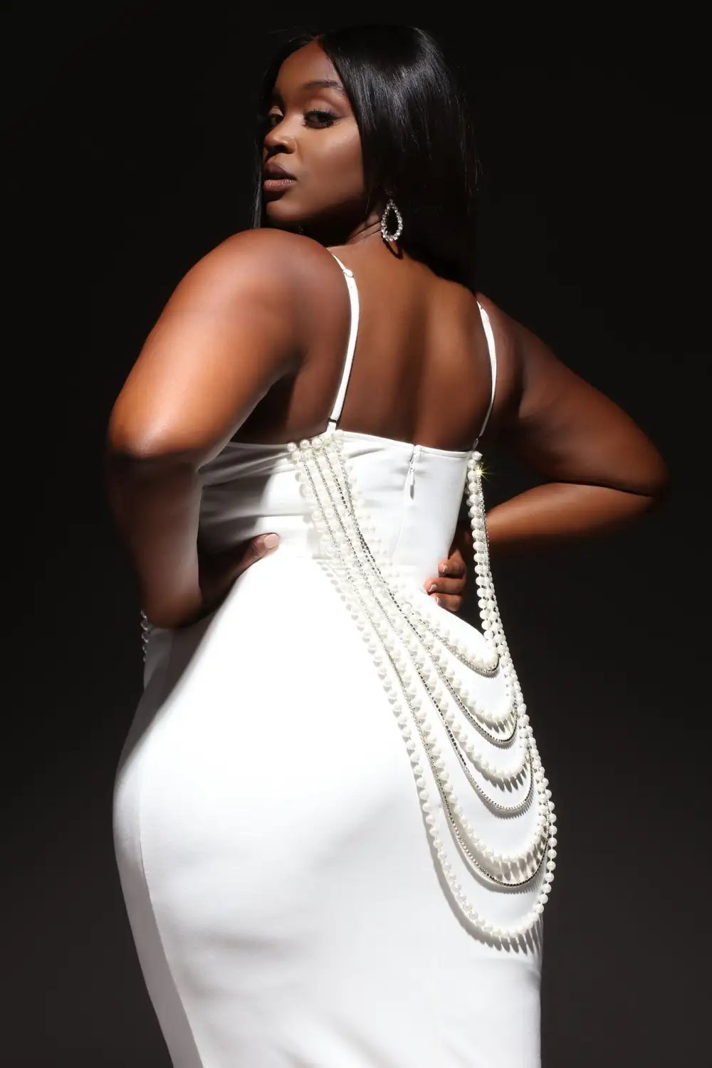 Ariel Pearl Embellished Midi Dress - White