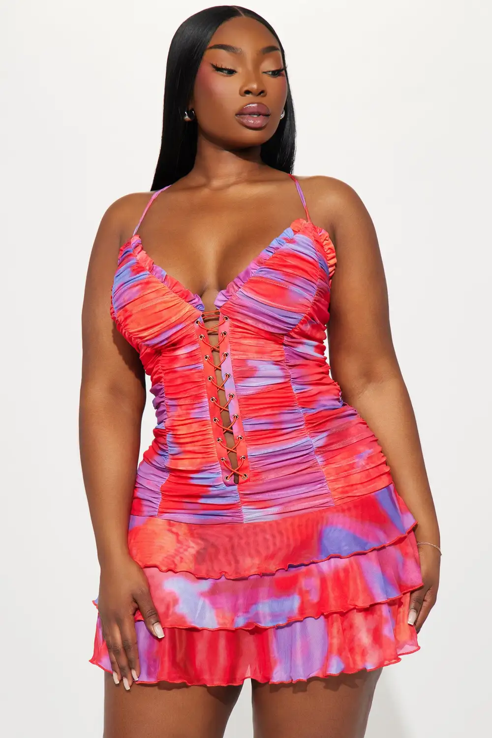 Alexia Mesh Mini Dress - Red/combo