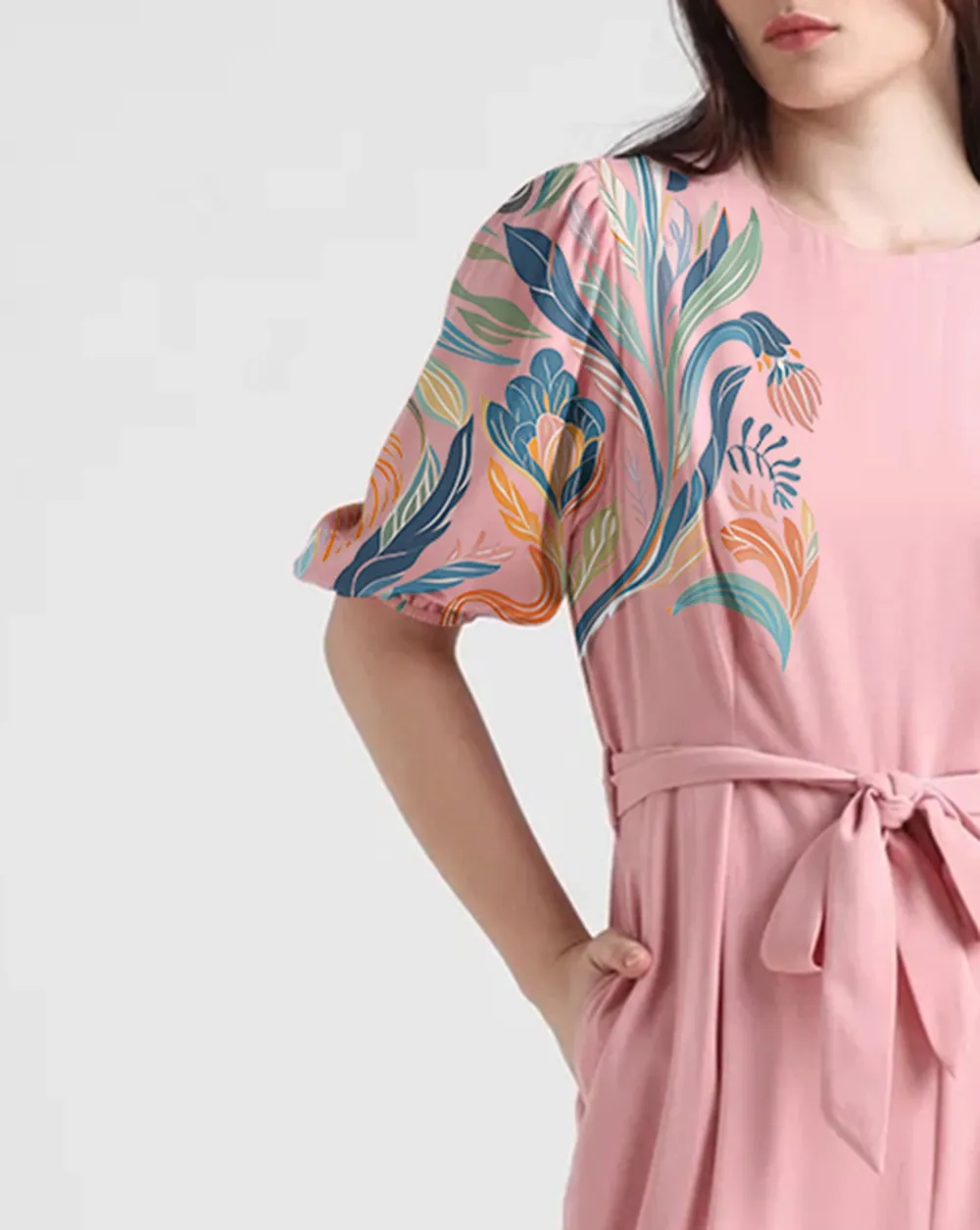 Pink Short Sleeve Floral Embroidered Belted Jumpsuit