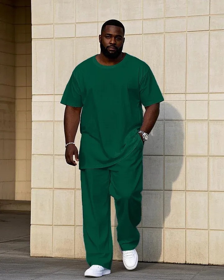 Big Men'S Solid Color 7 Color Short Sleeve T-Shirt Trousers Set