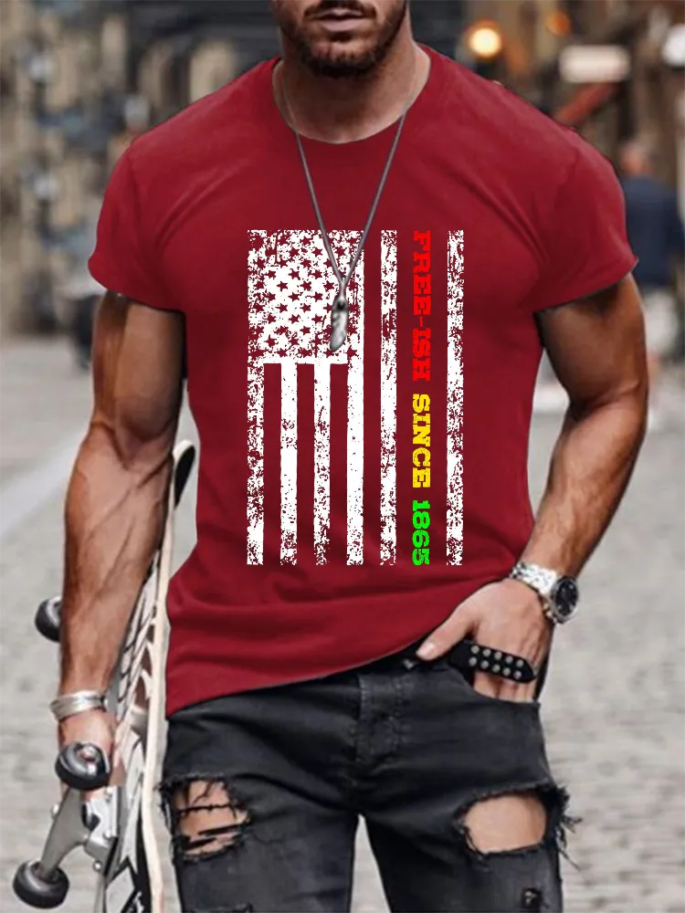 Men'S Round-Neck Short-Sleeved T-Shirt With Free-Ish Singe 1865 Prints