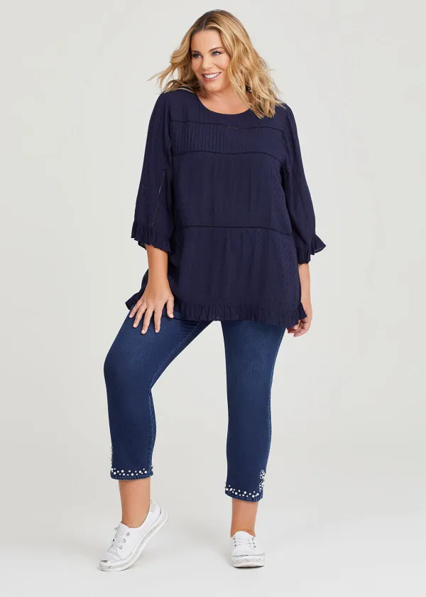 Natural Dobby Frill Top