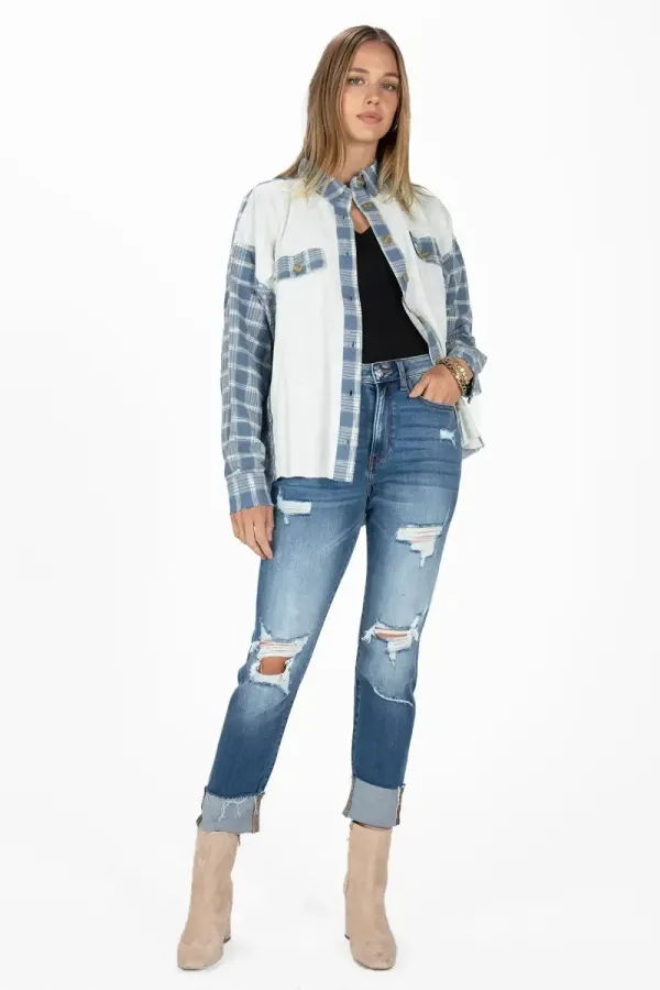 Plaid and Bandana Print Button Up Shirt