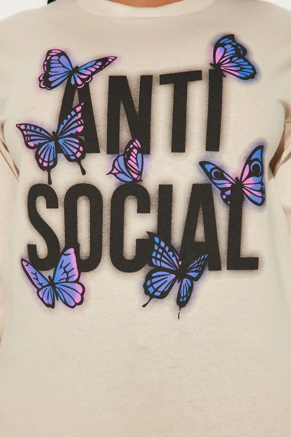 Remaining Anti Social Butterfly Long Sleeve Top - Taupe