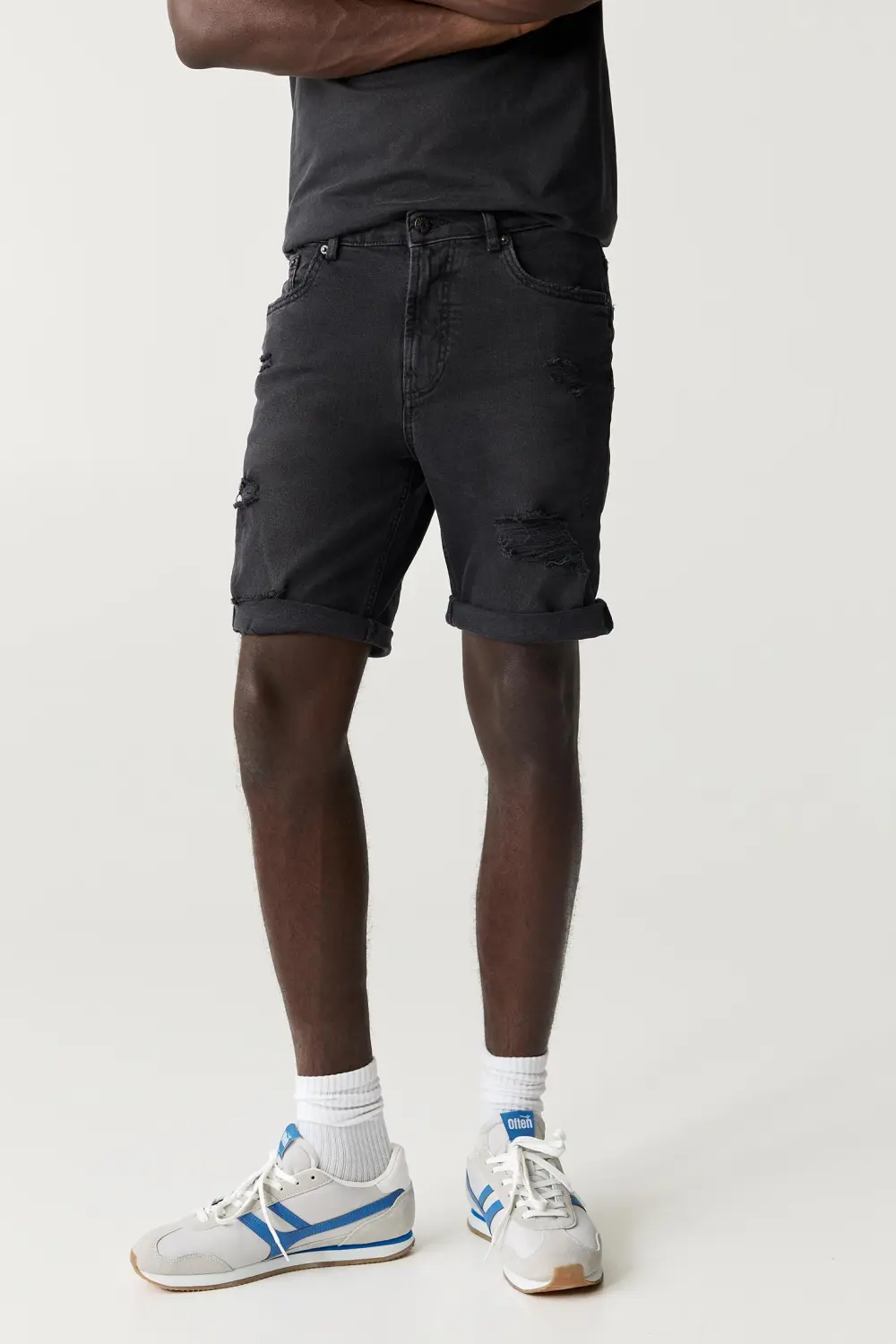 Ripped denim Bermuda shorts