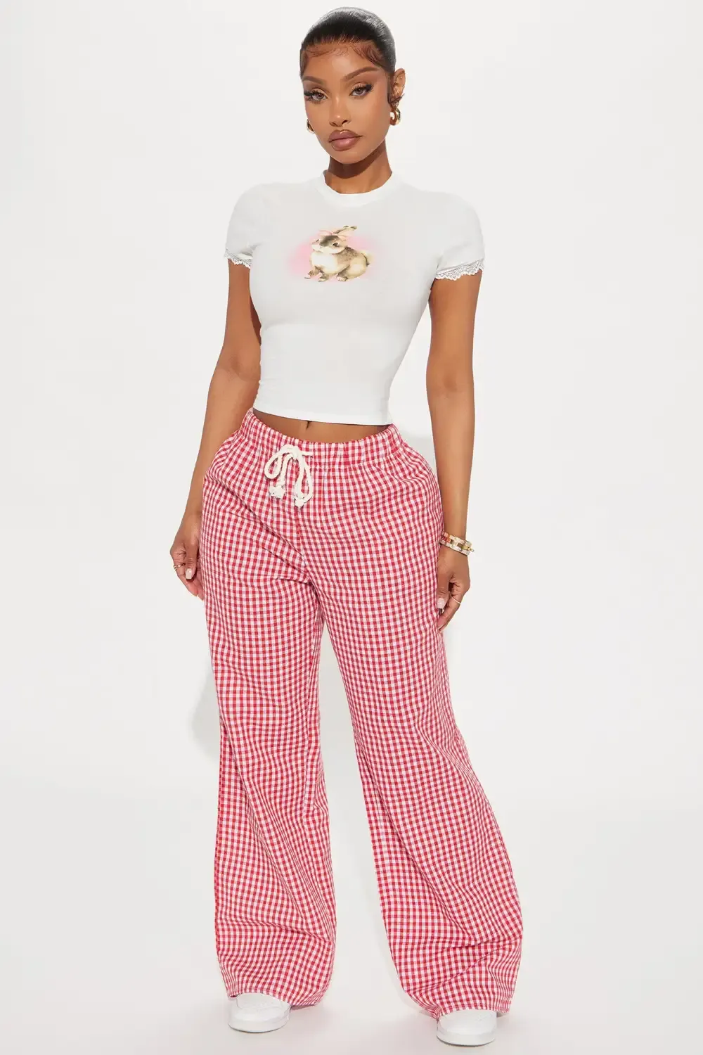 Ava Gingham Wide Leg Pant - Red/combo