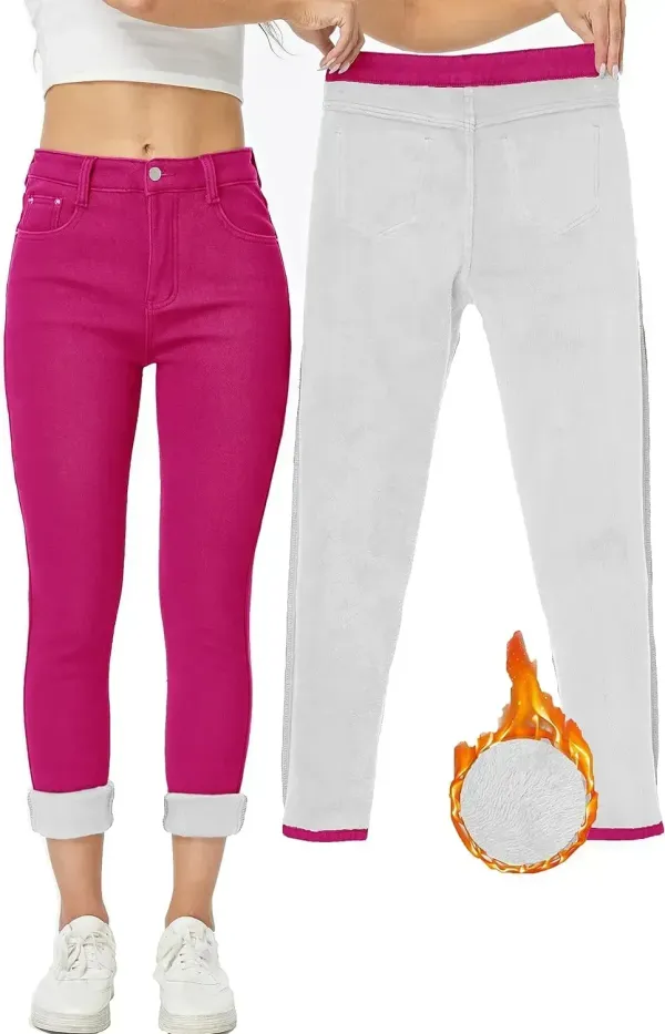 Women's Winter Fleece Lined Sherpa Thermal Skinny Pants Casual Warm Trousers