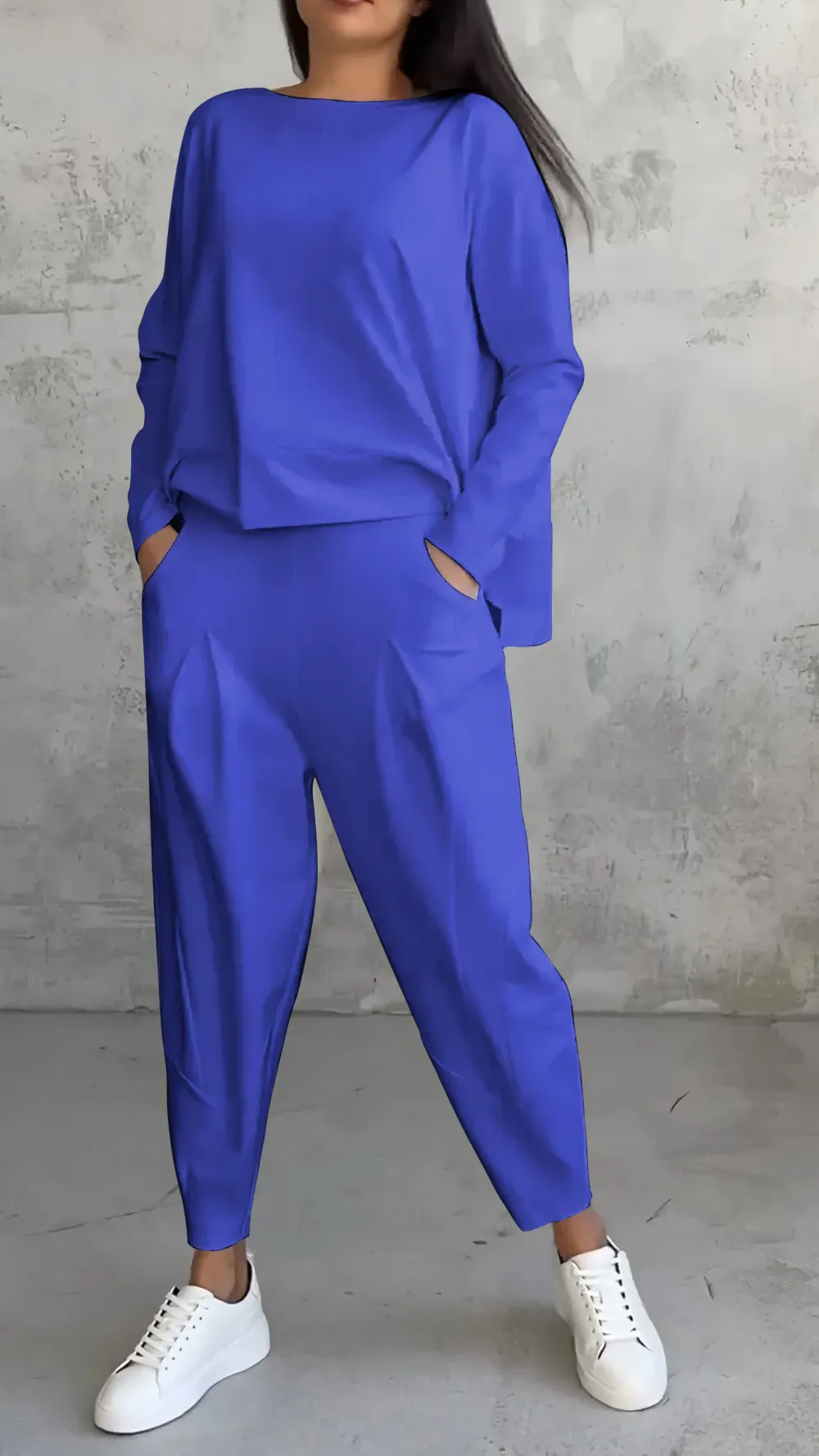 Women Chic Casual Round Neck Long Sleeve Two Piece Suit