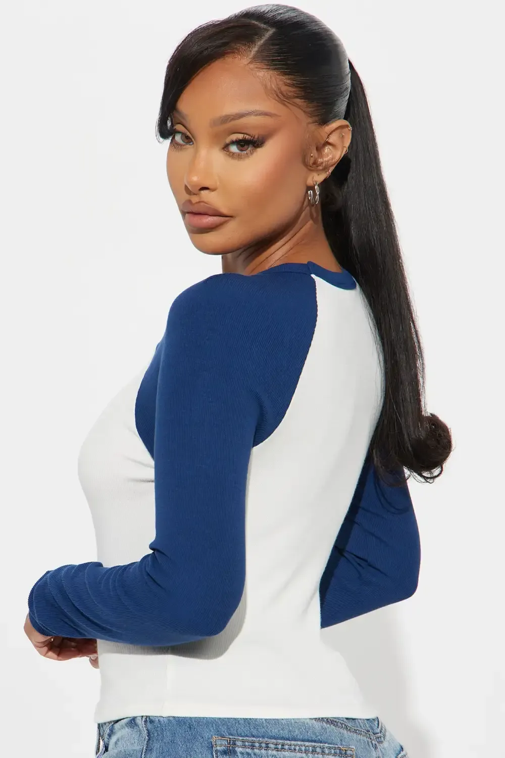 Kendra Raglan Top - Navy/combo