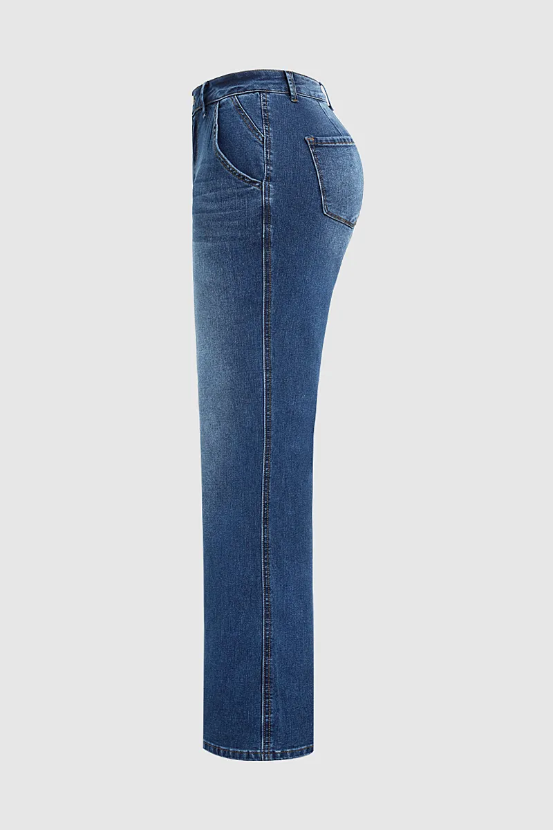 Wash Stretchy High Waist Straight Leg Jeans