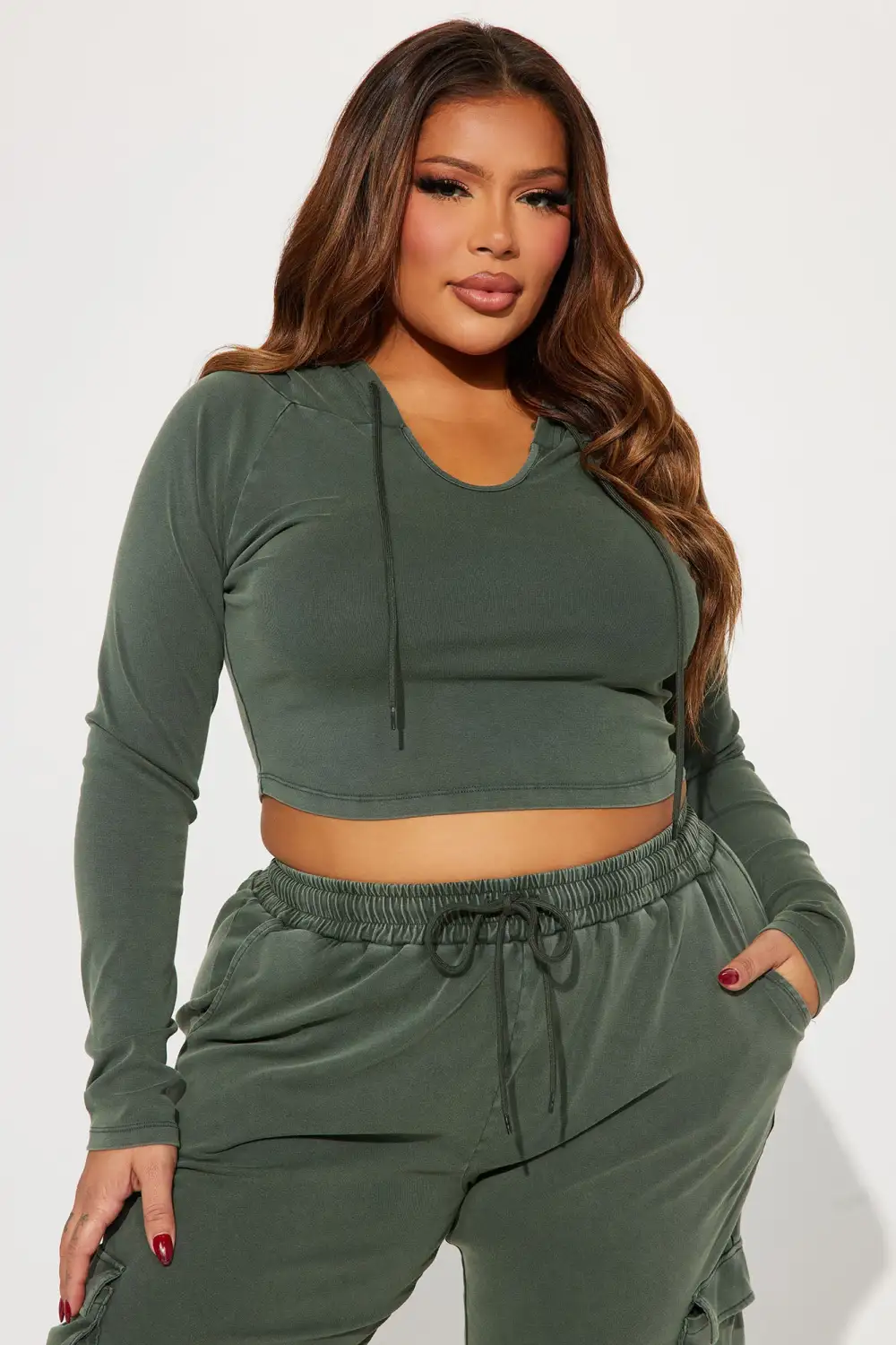 Keep It Casual Washed Pant Set - Olive