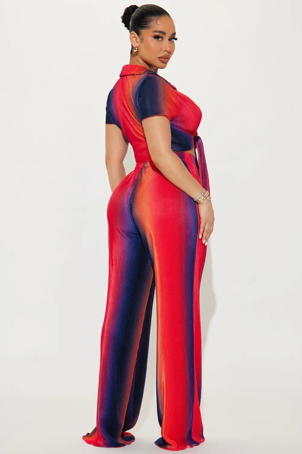 One Flight Away Plisse Pant Set - Orange/combo