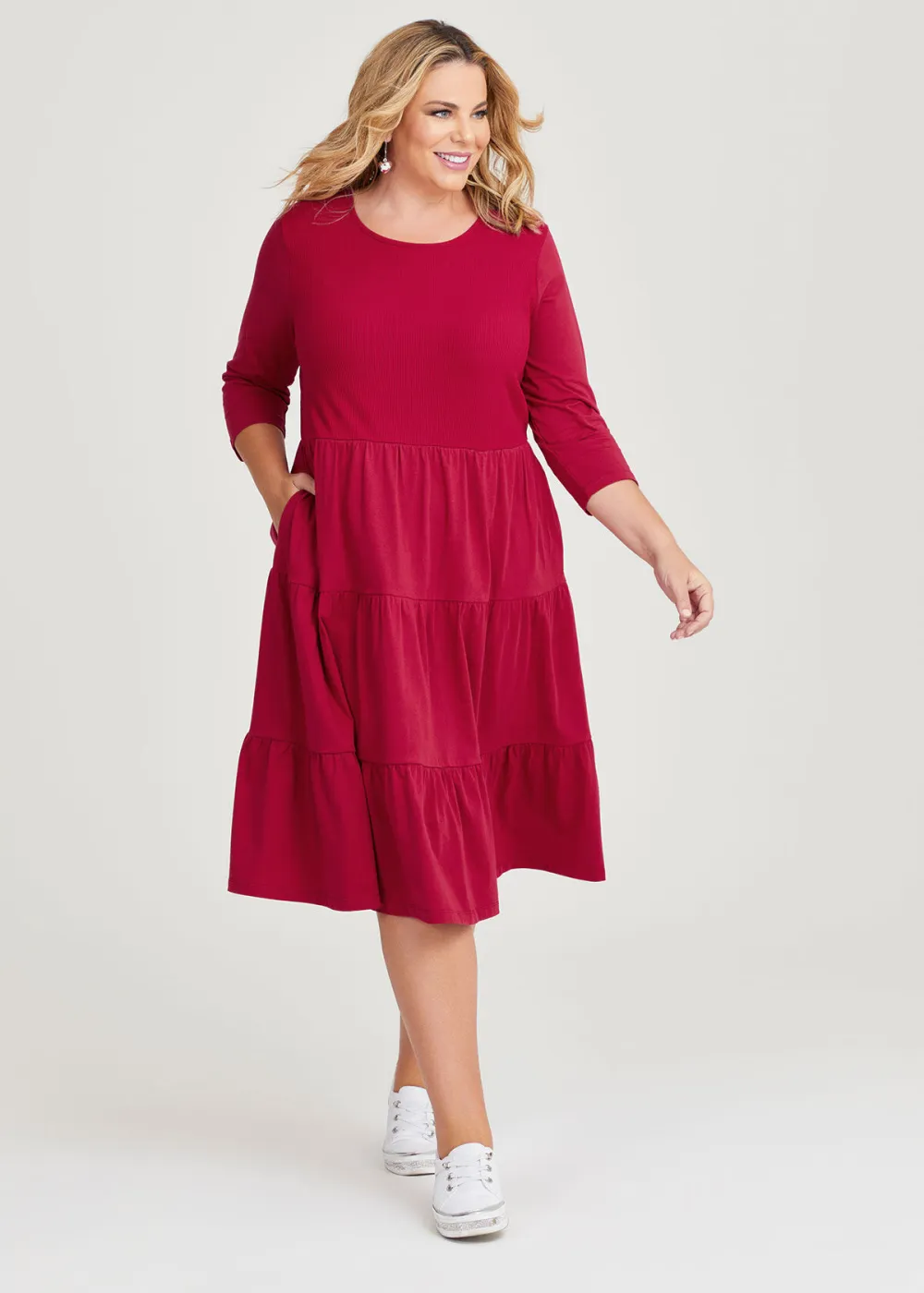 Cotton Rib Tiered Dress