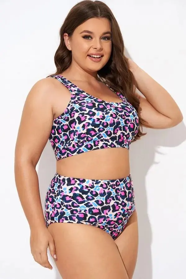 Flattering Peach Leopard Pull-on Design Bikini Top