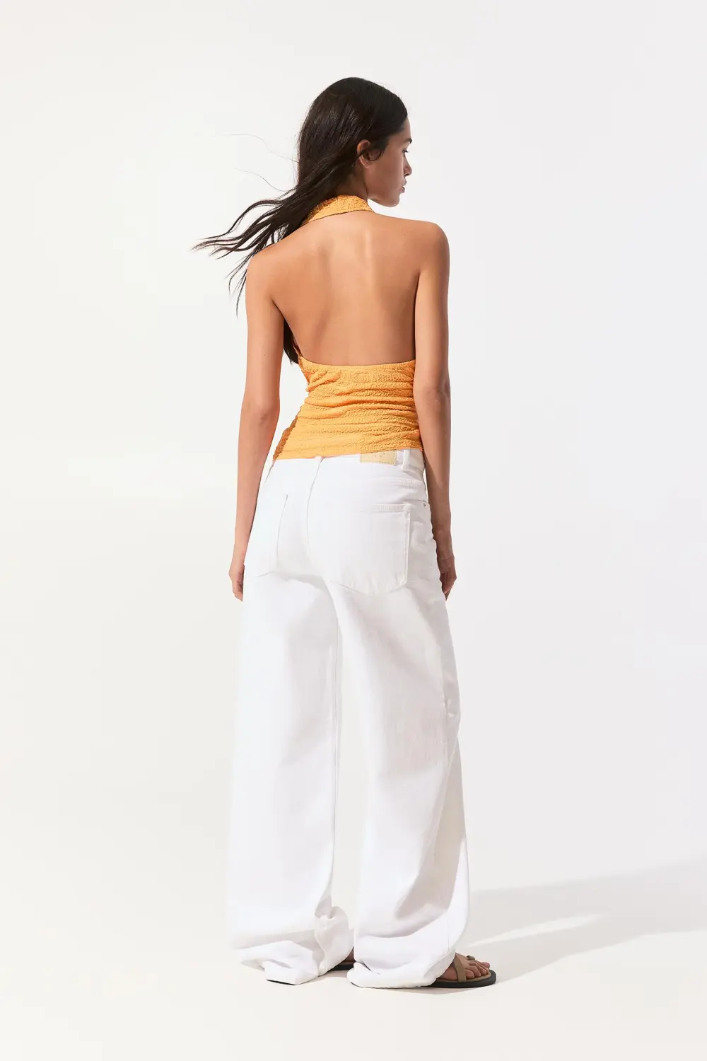 Creased-effect halter top