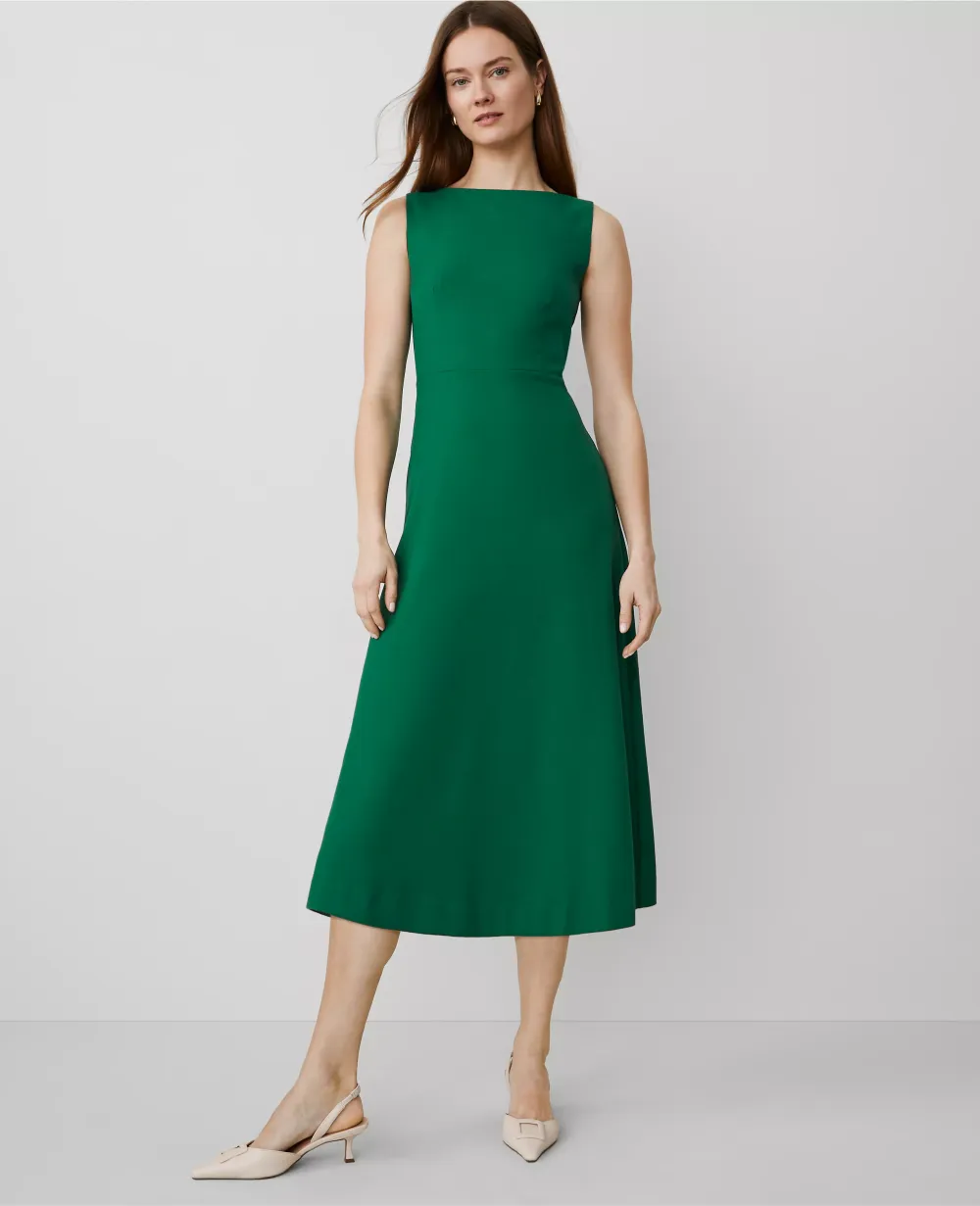 The Boatneck Midi Dress in Textured Drape