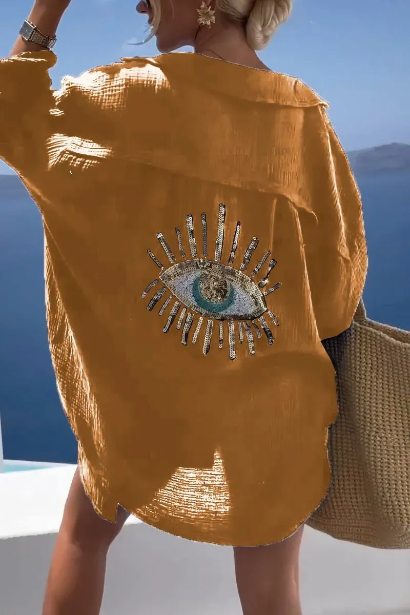 Women Summer casual eye Top sequin beaded shirt