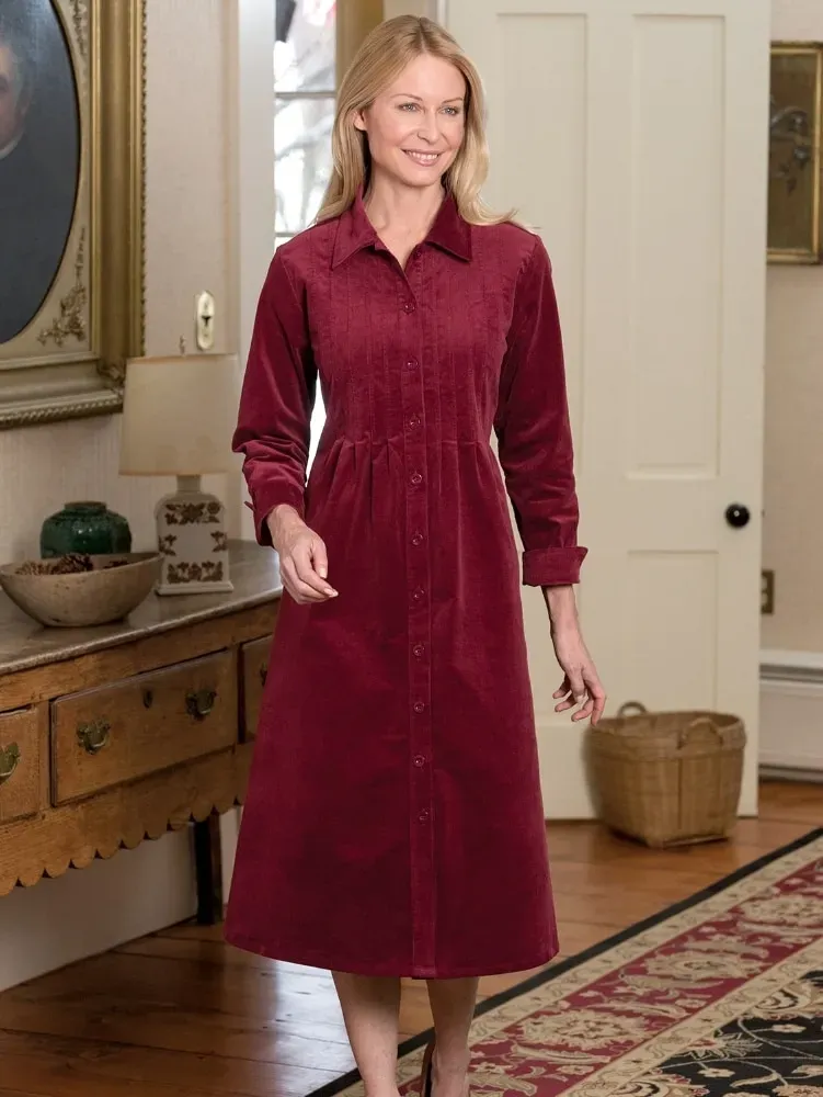 Pintuck Cotton Corduroy Dress