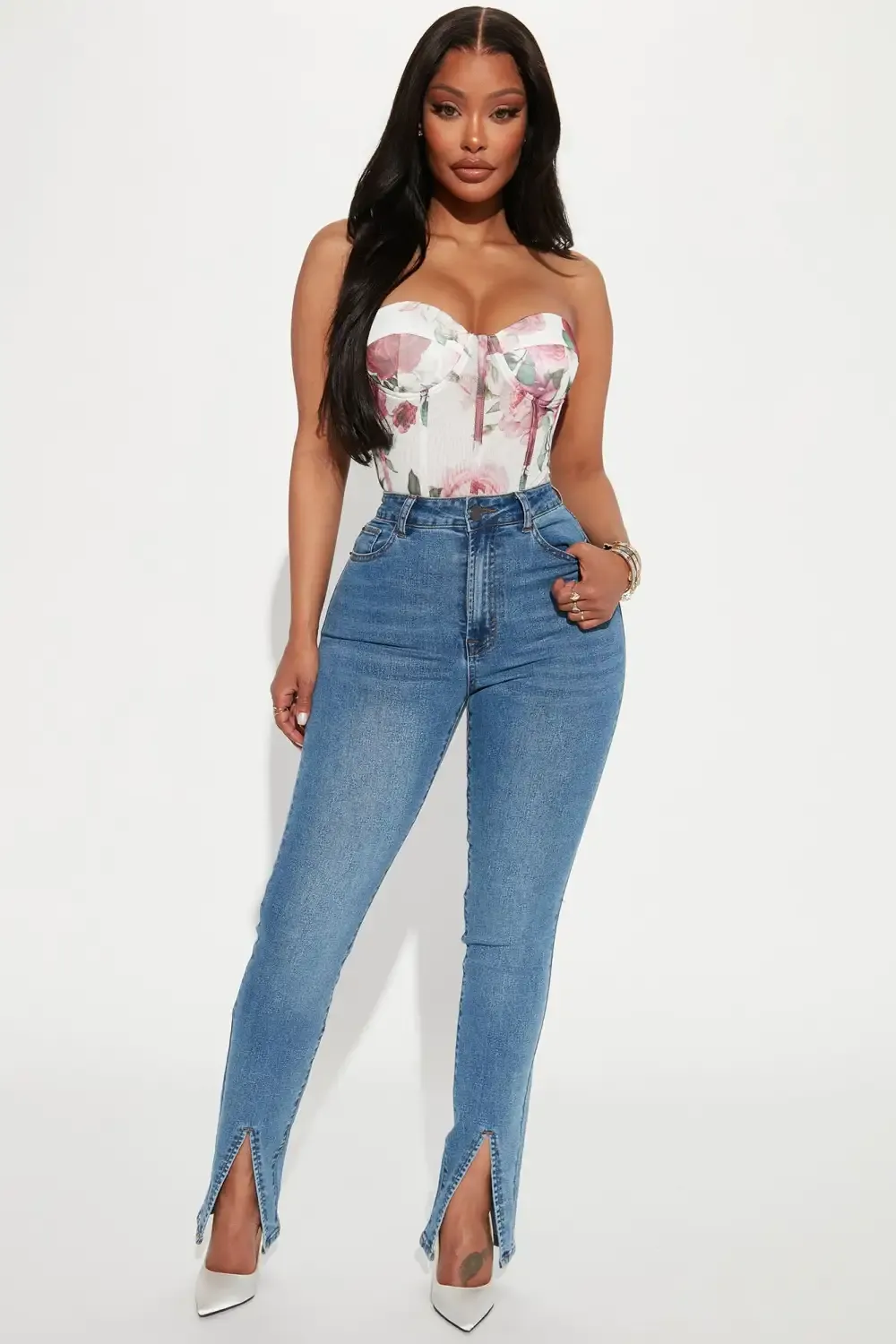 Soho Slit Hem Stretch Skinny Jeans - Medium Blue Wash