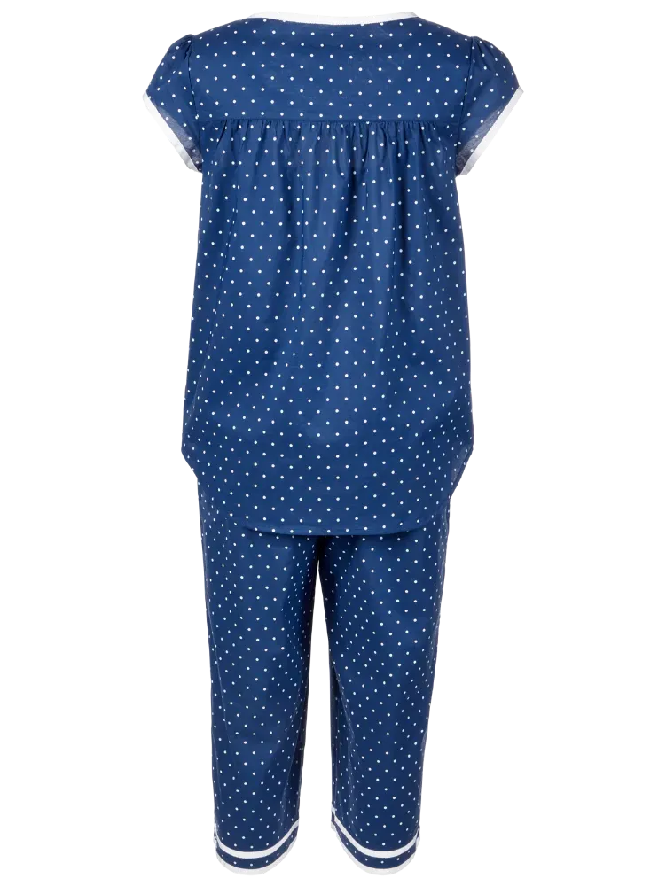 Eileen West Nautical Blue Polka Dot Cotton Capri Pajama Set