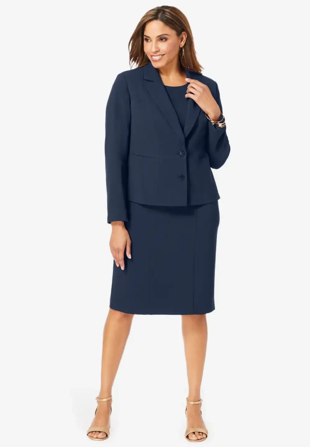 2-Piece Stretch Crepe Single-Breasted Jacket Dress