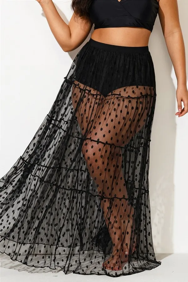 Full Length Polka Dots Mesh Sarong Cover Up