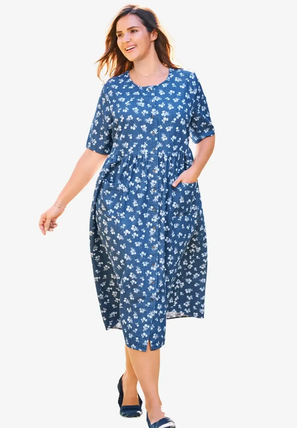 Short-Sleeve Denim Dress