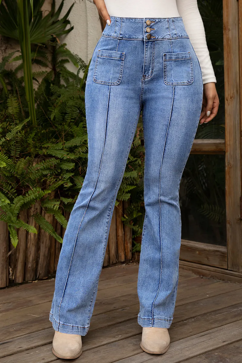 Vintage Button Fly High Waist Straight Leg Jeans