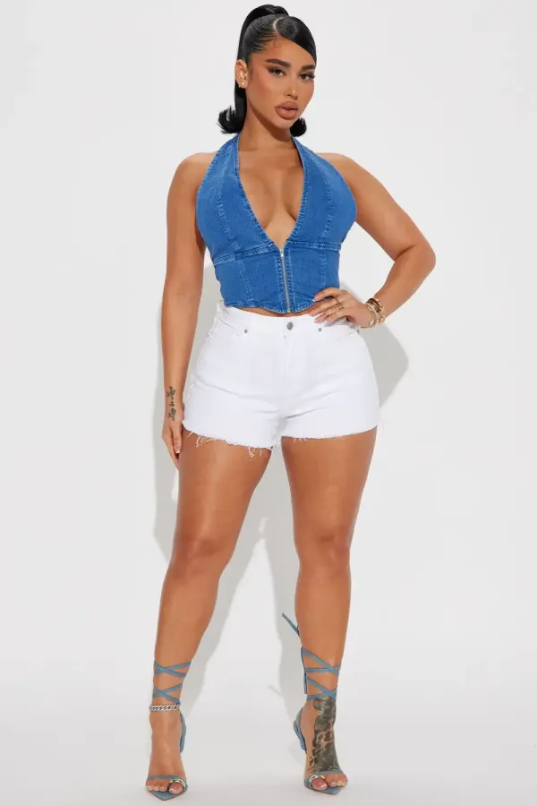On The Guest List Deluxe Stretch Cut Off Shorts - White