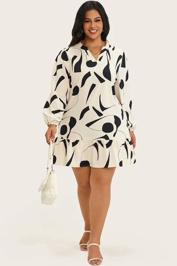 Floral Print Long Sleeve V-Neck A-Line Midi Dress