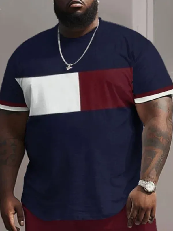 Street Casual Simple Color Block Printed Big Men'S Set