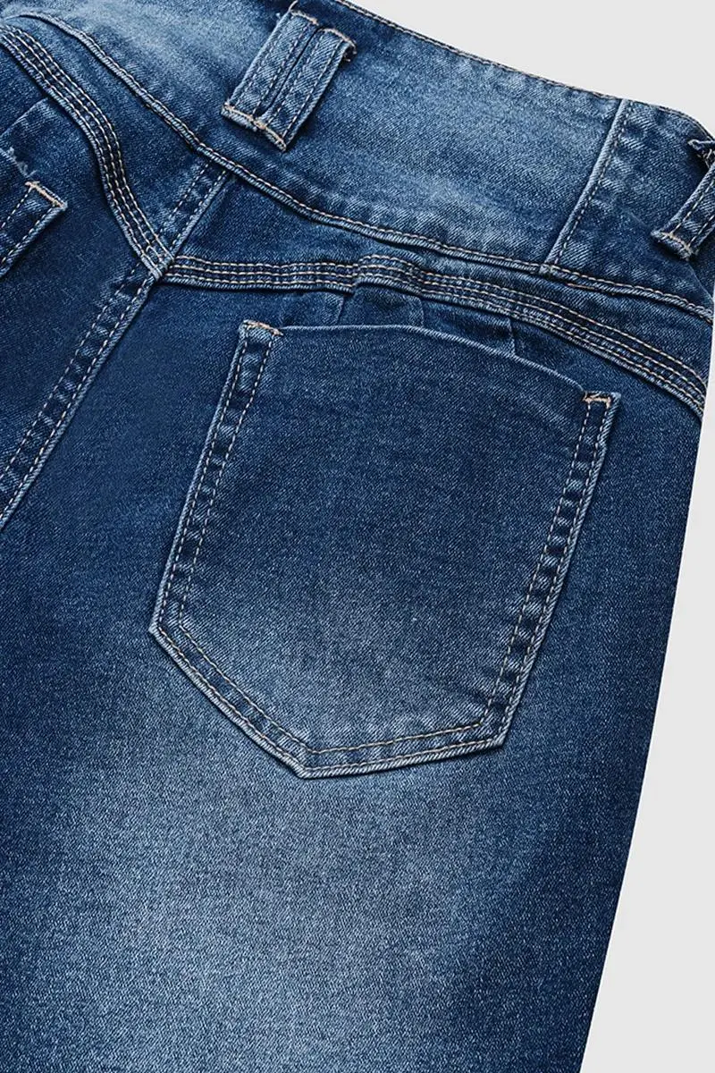 Button Fly Lace Up Side Mid Thigh Denim Shorts