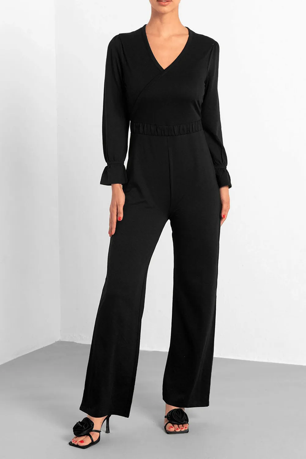 V-Neck Ruffle Sleeves Ladies Trousers Jumpsuit