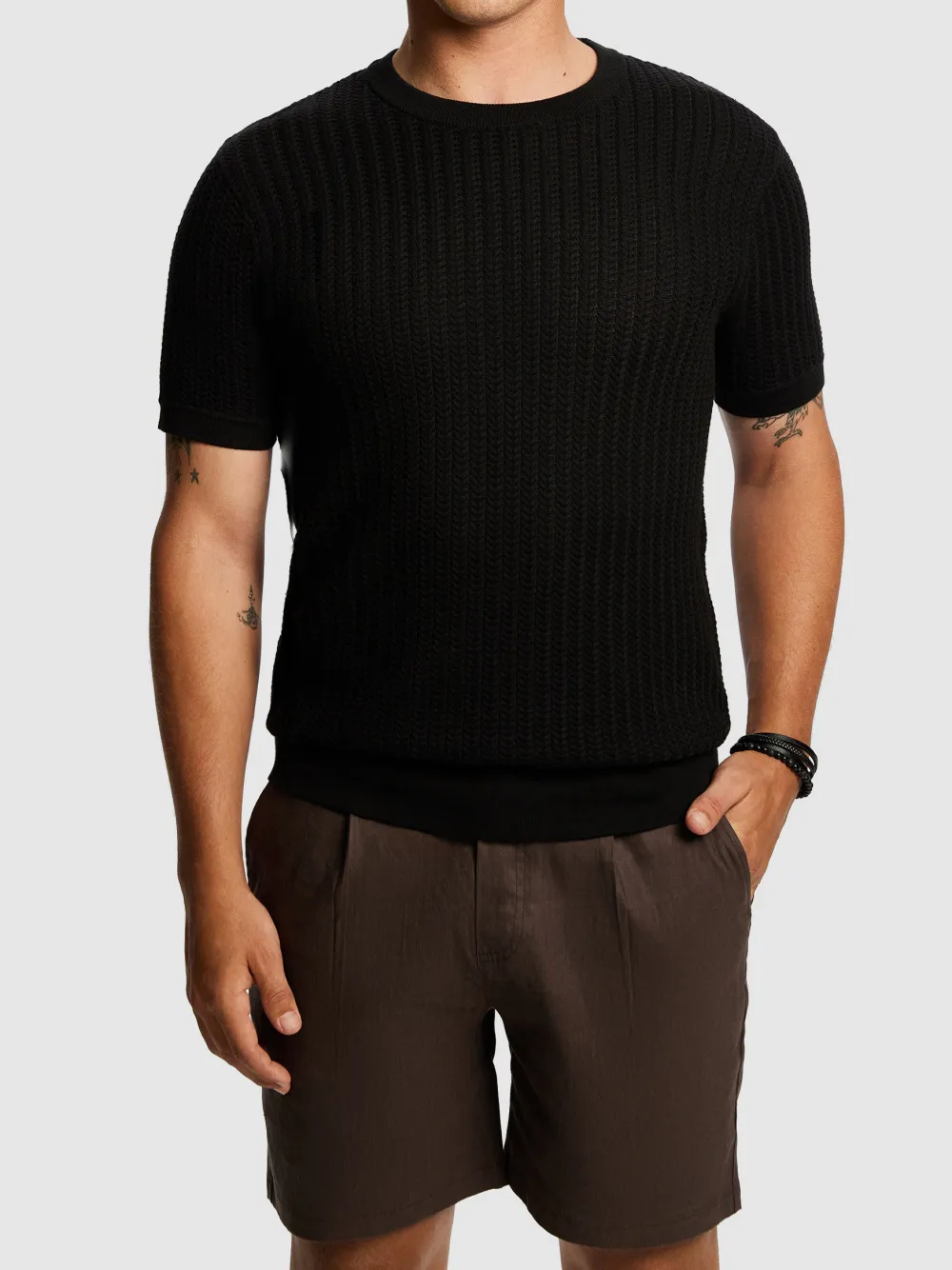 Textured Knit Short Sleeve T-Shirt