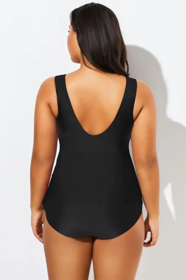 V-Neck Striped Sarong Front One Piece Swimsuit