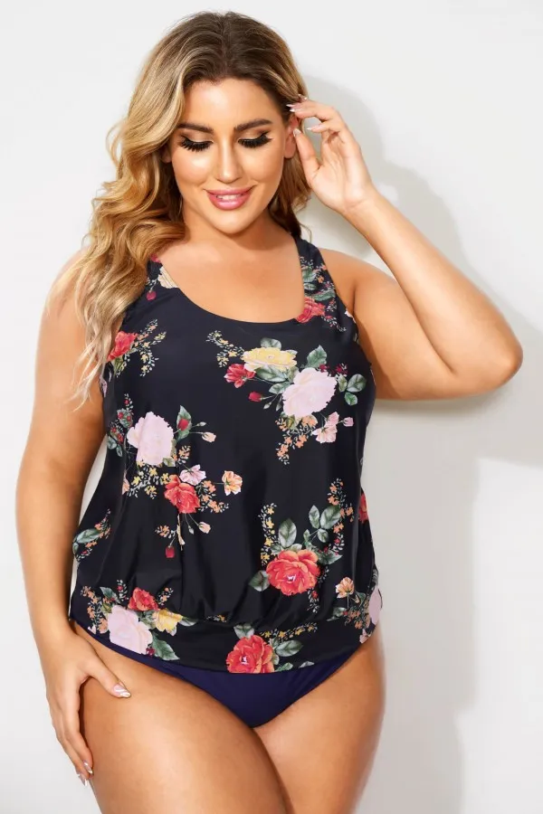 Army Green Racerback Tummy Control Blouson Tankini Top