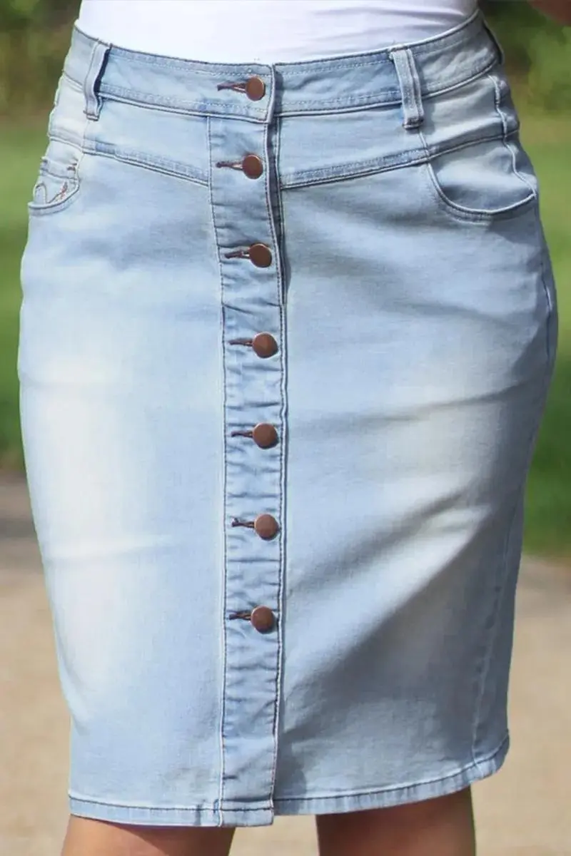 Wash Button Down Stitch Detail Denim Skirt