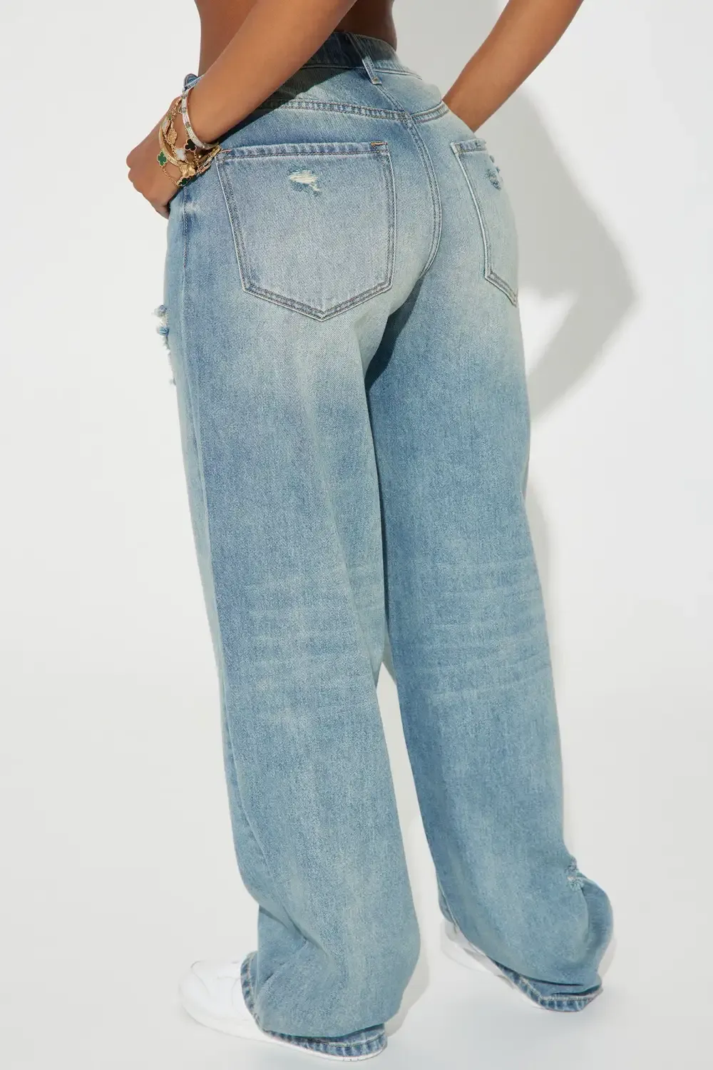 Call My Agent Non Stretch Baggy Jeans - Light Wash